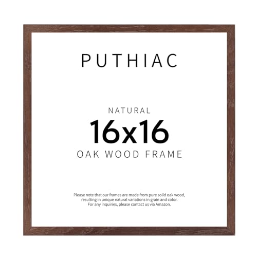 puthiac 16x16 Walnut Picture Frames for Wall - Minimalist 16x16 Oak Wood Frames, 16"x16" Picture Frame Wood, Natural Solid Wooden Picture Frames for Wall Art Photo and Prints (1 Pack, Walnut)