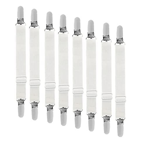 HAPPY SINGU RABO ベッドシーツクリップ ズレ防止 クリップ 布団クリップ 調節可能 シーツ 布団 滑り止め シーツ固定 アイロン台カバークリップ ズレ防止クリップ ソファー シーツ ズレ防止 (ホワイト 8本組)