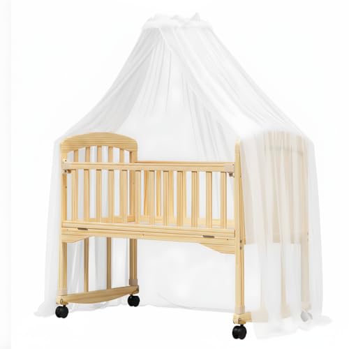 Image of FURNIFEST Hemicot Baby Crib, Cradle with Rocker, Baby Cot with Beautiful Mosquito Net, Converts into Work Desk, Cradle Rocker with Lockable Wheels, Multifunction Convertible Baby Bed
