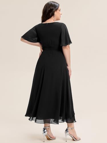 Ever-Pretty Plus Women's Asymmetrical Neck Short Sleeves Chiffon Rhinestone Maxi Plus Size Formal Mother of The Bride Dresses2