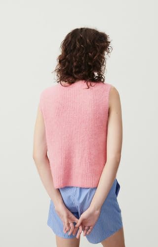 Image of UAURORAO Women Chunky Sweater Vest Button Down Crochet Cable Knit Cardigan Sleeveless Open Front Knitted Crop Waistcoat