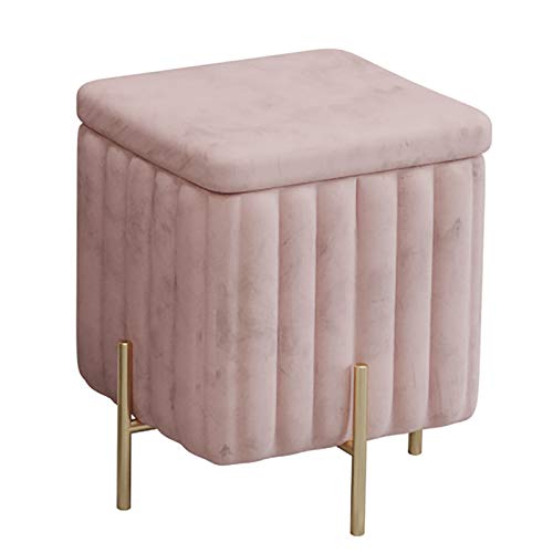 Beautify Green Velvet Footstool Pouffe Storage Stool Ottoman Cube Footrest Square Chest with Gold Legs for Bedroom, Dressing Table?Size : 45x45x42cm? (Color : Pink, Size : 45x45x42cm)