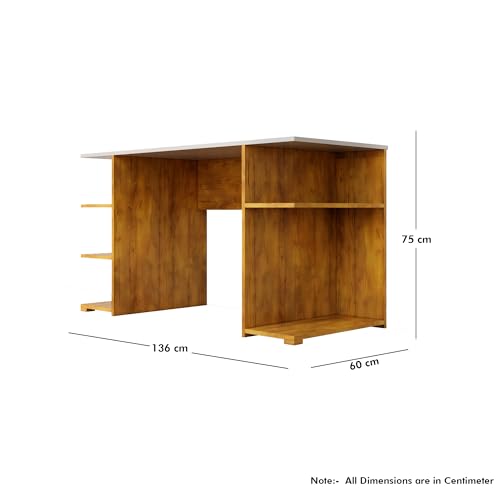 Image of Bniture Wooden Study Table for Home | Engineered Wood Study Table with Side Shelf Storage | Multi Purpose Computer Desk for Writing & Study | Laptop Table for Study Room | Giant Wood & Frosty White