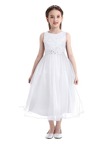 Girls Sequined Floral Lace Princess Dress Wedding Pageant Bridesmaid Dress Ball Gown with Rhinestones Sash3