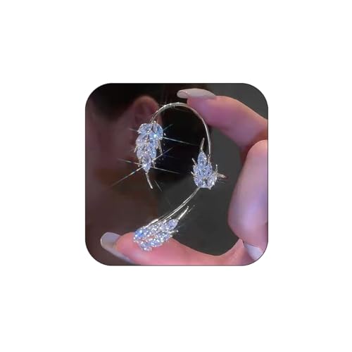 Sparkling Rhinestone Wheat Ear Cuffs 2Pcs Leaf Cartilage Ear Wrap Non-Pierced Fake Earrings Prom Party Festival Accessory for Women