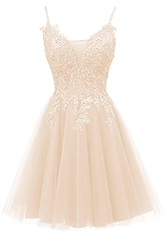Image of JAEDEN Homecoming Dresses Tulle Lace Prom Dress Appliques Cocktail Party Dress Short Homecoming Dresses Spaghetti Straps Peach, 4