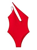 MakeMeChic Women's One Shoulder One Piece Swimsuit Cutout High Cut Bathing Suit Red S