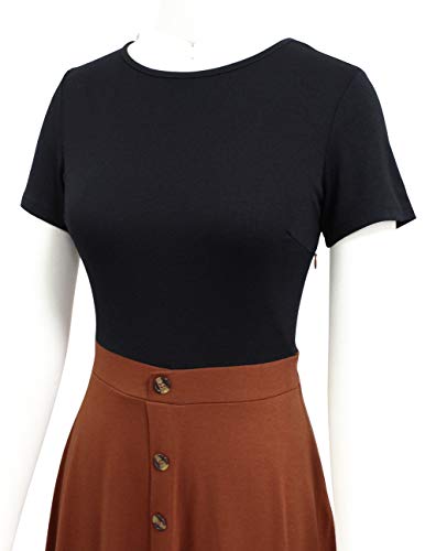Berydress Women's Short Sleeve Colorblock Button Down Sundress Knee-Length Flared A-Line Casual Party Swing Dress4