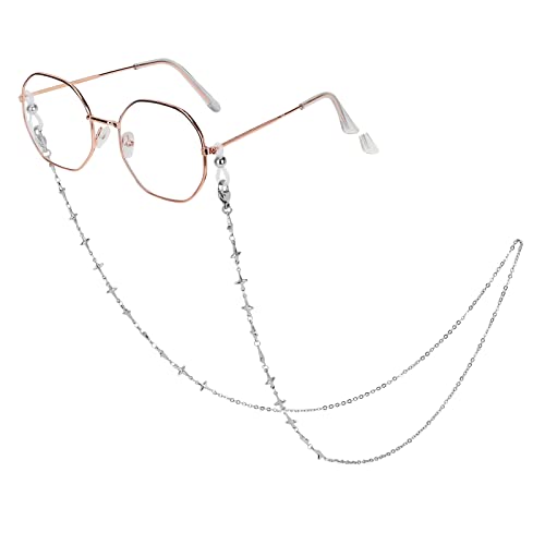 Image of Eyeglass Chain Silver Stainless Steel Handmade Necklace for Reading Glasses Sunglass Beaded Chains for Men Women