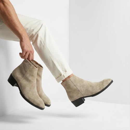 Image of Big Fox Men's Premium Suede Cuban Boots | Stylish Ankle-Length Casual Boots | Lightweight & Comfortable