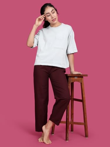 Image of KRYPTIC Women's 100% Pure Cotton Woven Pyjama | Mid Rise Relaxed Fit Full Length Nightwear Pant with Elasticated Drawstring Waistband & Side Pocket | Comfortable Lounge, Sleepwear & Casual Bottom Wear