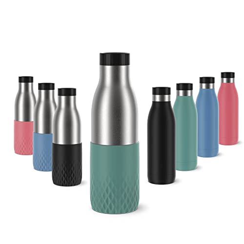 Emsa N31106 Bludrop Sleeve Trinkflasche | 0,5 Liter | 100 {27bbe37fb57da2322c89c4ed36256b0c49fd61fec45529828bb3e335a7379dab} dicht | Quick-Press Verschluss | Ergonomischer 360° Trinkgenuss |12h warm, 24h kühl | spülmaschinenfest | Edelstahl | Petrol