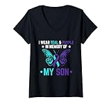 Photo Gallery donna indosso teal viola in memoria di mio figlio suicide awareness maglietta con collo a v Photo Gallery donna indosso teal viola in memoria di mio figlio suicide awareness maglietta con collo a v