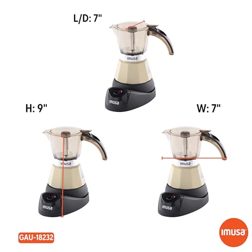 Image of IMUSA 3 or 2 Cup Electric Almond Espresso Maker, Compact Moka Coffee Machine with Keep Warm Function, Detachable Base, Milk Coffee Brewer for Cuban, Italian & Espresso Drinks