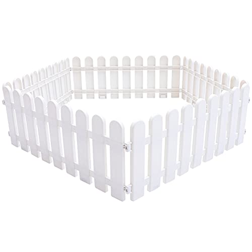 DOITOOL 5Pcs Plastic White Edgings Garden Picket Fence, Garden Decorative Fences Panels Garden Picket Fence Edgings Lawn Flowerbeds Plant Borders for Garden, Lawn, Pathways(50X20CM)