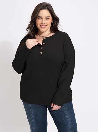 CARCOS Plus Size Sweaters for Women Long Sleeve Knitted Pullover Sweaters Crewneck Jumper Tops Lightweight Casual XL-5XL3