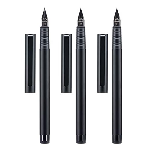 Jinhao 65 - Juego de 3 plumas estilográficas (punta ultrafina y extrafina y fina, bolígrafo de escritura suave con convertidor (color negro)