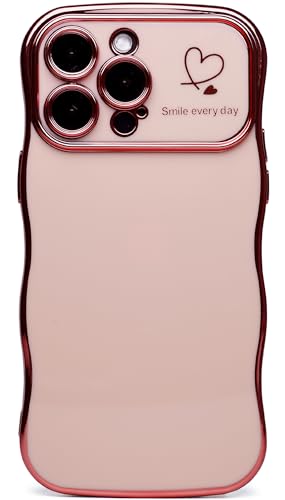 Qokey Plated Hearts Wavy Case for iPhone 15 Pro, Pink - image 5