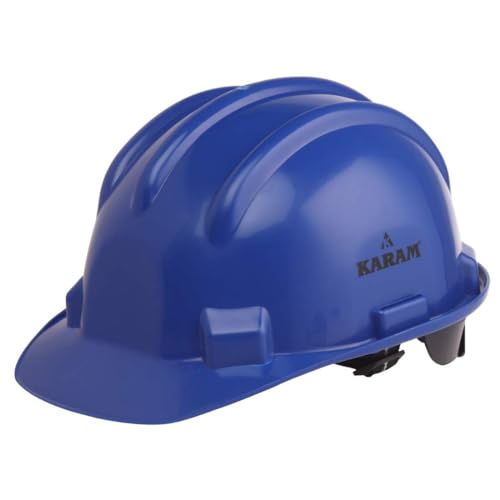 Image of KARAM ISI Certified Plastic Cradle & Rachet Type Adjustment |Safety Helmet for Industrial|Safety Helmet for Men Industrial (PN521)(Lamination Blue)(Pack of 3)