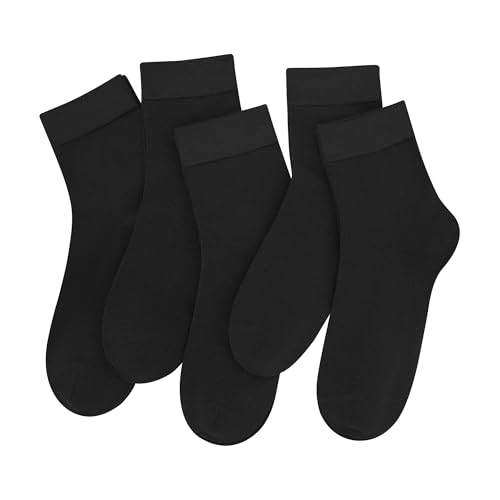 SERISIMPLE Women Thin Viscose Bamboo Socks Crew Lightweight Above Ankle Casual Dress Sock For Ladies Bootie Trouser 5 Pairs Small Black