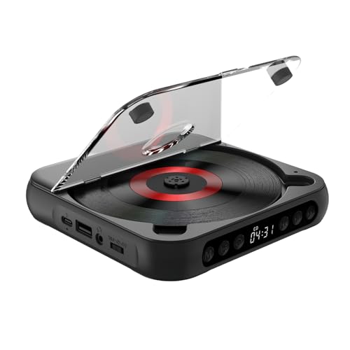 VBESTLIFE Reproductor de CD Portátil con Bluetooth 5.3, Altavoces Estéreo Duales, Recargable, Pantalla LCD, para el Hogar y el Coche, Compatible con Reproducción de CD, AUX, USB y MP3. (Black)