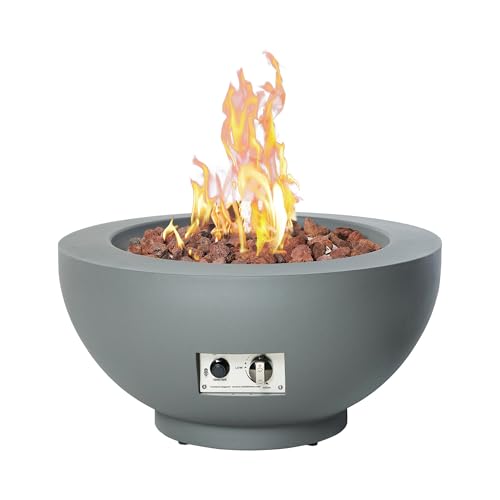 28-Inch Fire Table 55 000 BTU Outdoor Propane Fire Pit Patio Round Fire Bowl Gas Firepit with Lid Lava Rocks Cover Pre-Attached 10 ft Propane Hose Gray