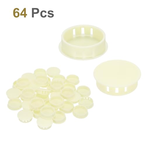 Image of MECCANIXITY 64PCS 35mm(1 3 /8 inch) Cream White Plastic Hole Plugs, Flush Type Panel Hole Plugs Insert End Caps for Locking Hole Tubes Furniture Cabinet