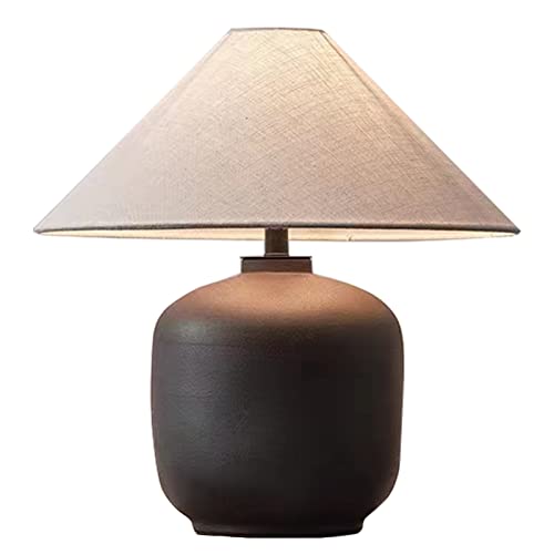 HJYBFA Lámpara de Mesa Moderna de cerámica para Sala de Estar, Dormitorio, Escritorio de 42 cm de Alto con Pantalla de Lino, Estilo Minimalista, decoración rústica, mesita de Noche.