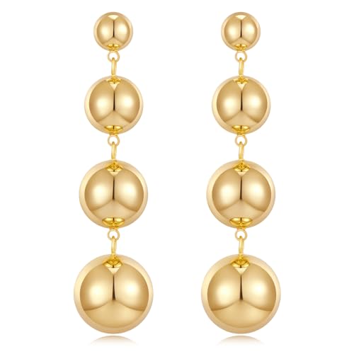 FAMARINE Gold Silver Long Earrings Women Dangle Ball Earrings Simple Jewelry