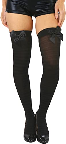 Image of ToBeInStyle Women's Vibrant Horizontal Wide Striped Thigh High Stockings