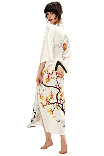 Image of PRODESIGN Kimono Robe for Women - Long Satin Sleepwear Silky Kimono Cover-Up Nightgown Japanese Bathrobe Loungewear Blouse