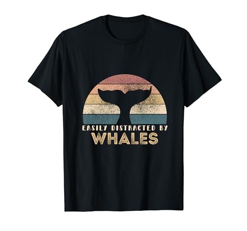 Retro Vintage Easily Distracted By Whales Funny Ocean Whale Camiseta