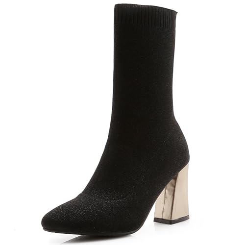 Bottes extensibles tricotées bout pointu talon bloc