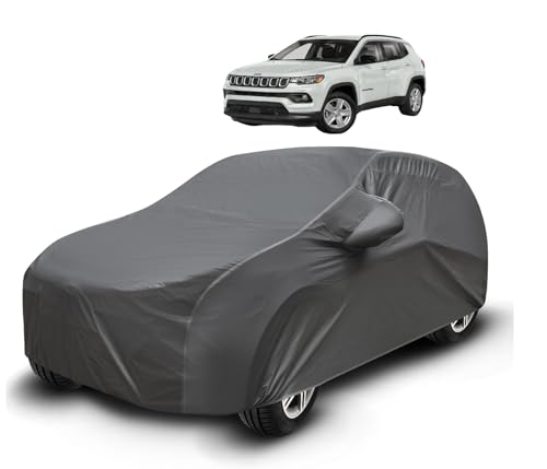 Image of Auto Hub Waterproof Car Cover Compatible with Jeep Compass with Mirror Pockets, Soft Cotton Lining, Compass Car Cover Waterproof, Grey