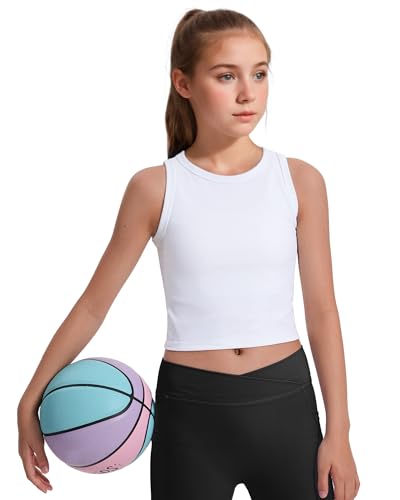 JOCMIC Girls Tank Tops Kids Athletic Tank Ribbed Knit High Neck Crop Tops for Gym Yoga4