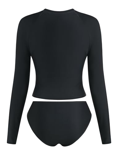Image of ZAFUL Womens Rash Guard Swimsuits Long Sleeve Sun Protection Bathing Suit Tropical Swim Shirts with Briefs