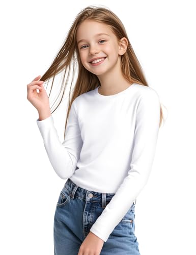 KEREDA Girls Long Sleeve Shirts Soft Cotton T-Shirts Crewneck Basic Tees for Kids and Teen Girls Tops Clothes