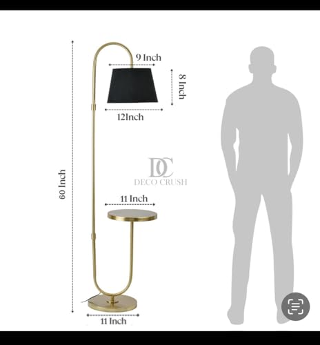 Image of Deco Crush Modern Table Shelf LED Floor Lamp Standing Antique Brass Gold Finish for Home Decoration,Living Room 5ft Height with Black Lampshade (Pack of 1)