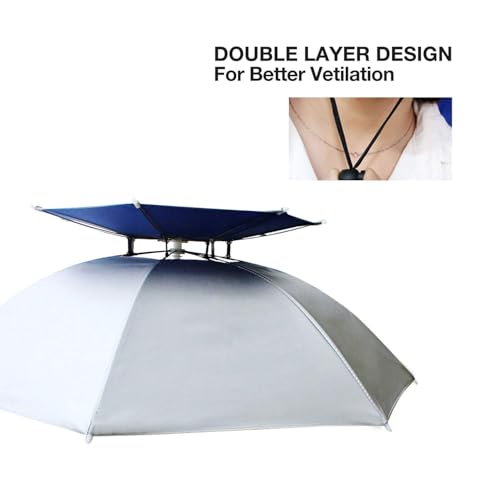 RedSwing Diameter Large Umbrella Hat for Adults and Kids, Hands Free UV Protection Head Umbrella Double Layer for Fishing, Gardening, Beach and Golf, Blue/Silver/Camouflage