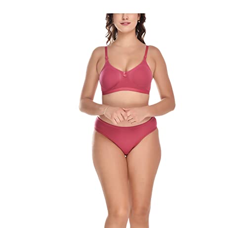 Image of Elina Women's Full Coverage Non Padded with Detachable Strap Cotton Hosiery Bra and Panty Set (Lovia Set)