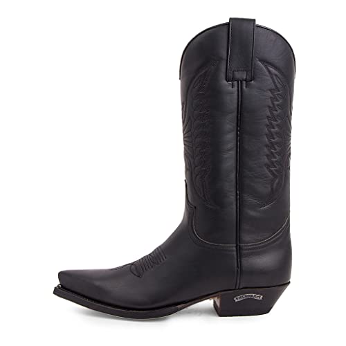 Sendra Boots - 2073 Botas Camperas de Mujer y Hombre Altas con Tacon con Punta Fina - Estilo Cowboy en Piel Negro - Botas Vaqueras Elegantes - 42