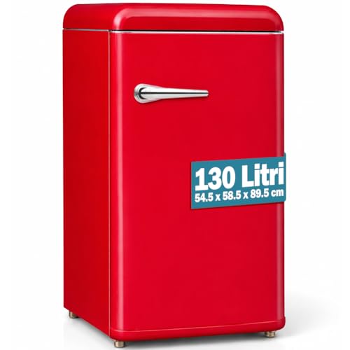 BAKAJI Frigorifero Monoporta 130L Design Retrò, Frigo da Casa, Ufficio, Campeggio, Libera Installazione, Temperatura Regolabile, Capiente e Salvaspazio, Bassa Rumorosità, 54.5x58.5x89.5 (Rosso)