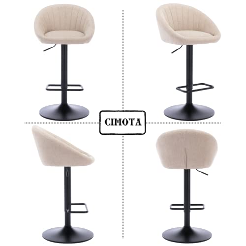 Butacos giratorios ajustables de barra, juego de 2, estilo moderno, con respaldo, altura del asiento ajustable de 25 a 33 pulgadas, color beige, tapizado en terciopelo miniatura 6