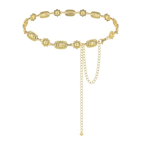 Western Belts for Woman Boho Metal Concho Waist Chain Vintage Turquoise Belt for Dresses Jeans