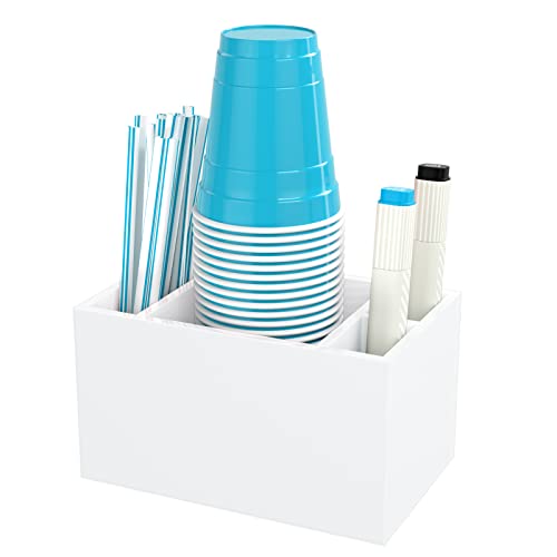 BOSSCASA Cup Holder with Marker Slot Party Cup Dispenser Acrylic Cup Organizer Mark Your Cup and Drink Up Caddy Modern Bar Counter Decor White
