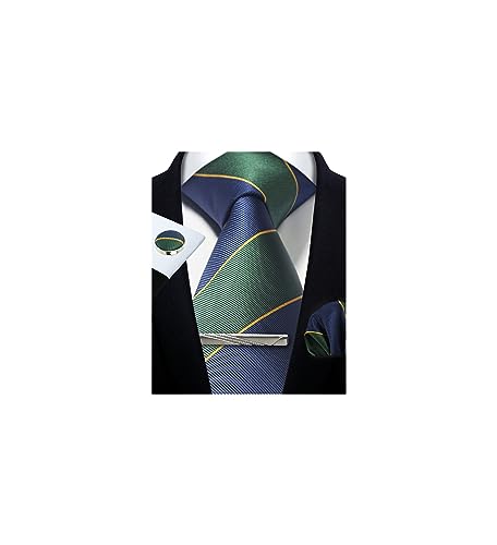 Image of Striped Plaid Polka Dot Mens Tie Formal Necktie Pocket Squares Ties Clips Cufflinks Classic for Men Set