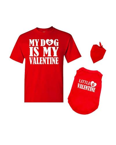 Matching Adult and Dog T-Shirt -My Dog is My Valentine, Adult Small + Dog 2X-Large, Red