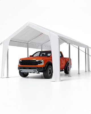 GarveeLife 20'x 10'x 11' Windproof Carport Top Replacement Cover Grey Heavy-Duty Garage Top Tent Shelter Tarp Waterproof & UV Protected (Top Cover ONLY, Frame Not Included) White