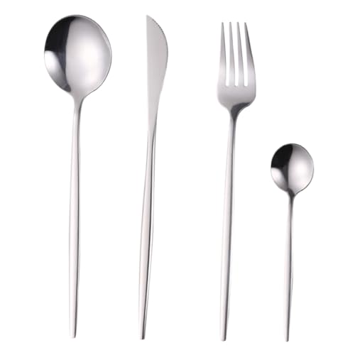 VINTORKY 4pcs Set Steak Eating Cutlery Salad Serving Utensils Spoons Silverware Black Serving Utensils Gold Black Forks and Spoons Black Silverware Stainless Steel Cutlery Spoon