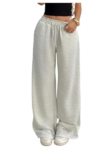 QJQ Girls Y2k Swearpants Low Rise High Elastic Waist Pants Baggy Wide Leg Casual Sweatpants GreyBlack 10Y